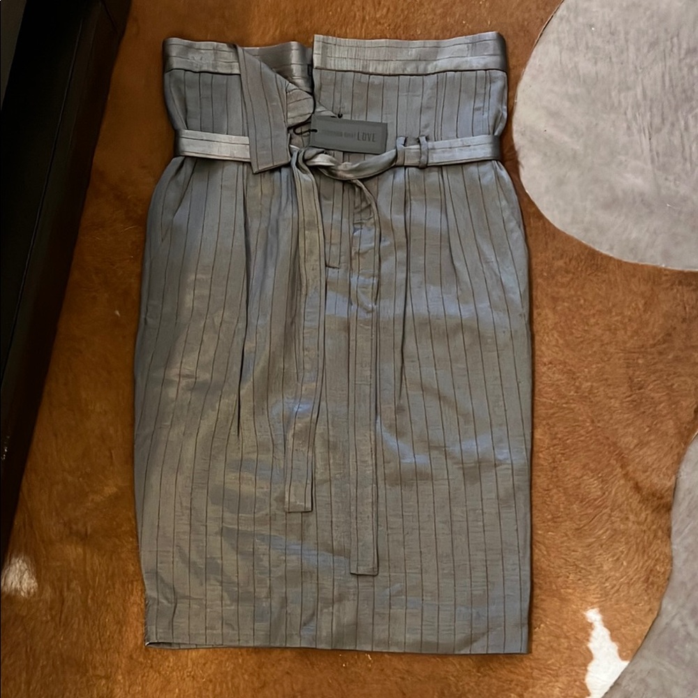 Richard Chai LOVE Gray Fold-over Paper Bag Pencil Skirt